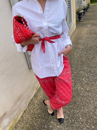 Maxi pochette Meera bandana roze of rood – gewatteerd katoen en multifunctioneel - Bio'ty Lab