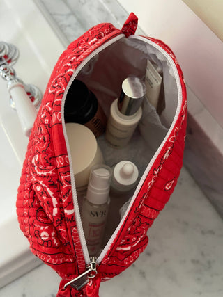 Maxi waterdichte toilettas Uma - rode en roze bandana - gewatteerd katoen groot formaat - Bio'ty Lab