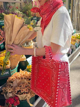 Omkeerbare Indi-totebag – Roze & rood bandana | Licht, praktisch, veilig - Bio'ty Lab