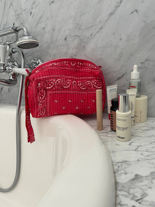 Maxi waterdichte toilettas Uma - rode en roze bandana - gewatteerd katoen groot formaat - Bio'ty Lab
