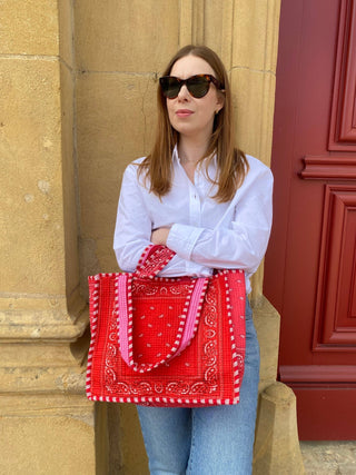 Omkeerbare Indi-totebag – Roze & rood bandana | Licht, praktisch, veilig - Bio'ty Lab
