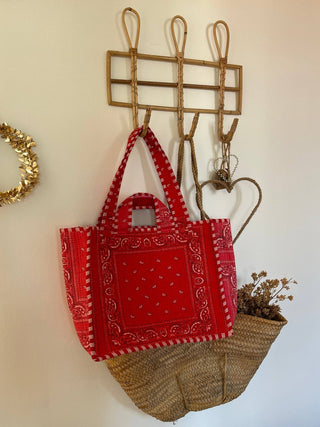 Omkeerbare Indi-totebag – Roze & rood bandana | Licht, praktisch, veilig - Bio'ty Lab