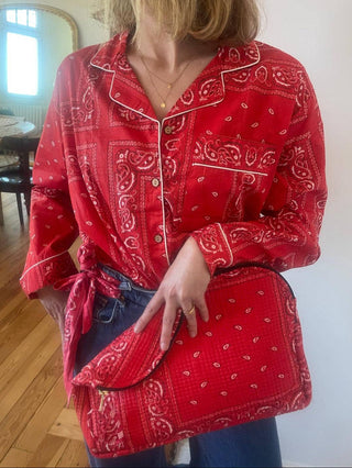 Maxi pochette Meera bandana roze of rood – gewatteerd katoen en multifunctioneel - Bio'ty Lab