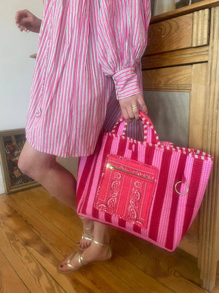 Omkeerbare Indi-totebag – Roze & rood bandana | Licht, praktisch, veilig - Bio'ty Lab