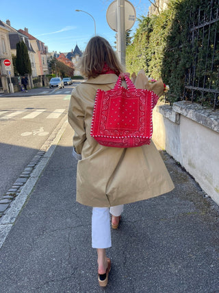 Omkeerbare Indi-totebag – Roze & rood bandana | Licht, praktisch, veilig - Bio'ty Lab
